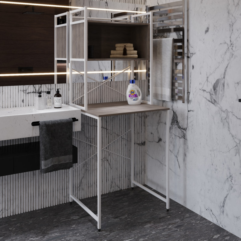 Стелаж-полиця Бафрум 403 Ferrum-decor для пральної машини 178x70,5x60,5 Білий метал ДСП Дуб Кремона Канолло 16 мм (FRD-107598)