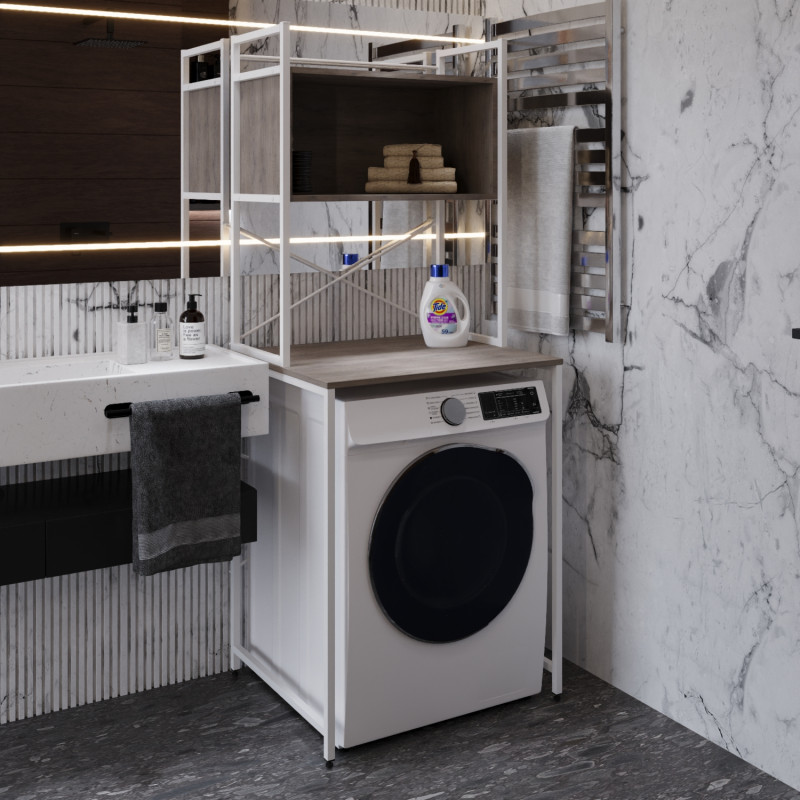 Стелаж-полиця Бафрум 403 Ferrum-decor для пральної машини 178x70,5x60,5 Білий метал ДСП Дуб Кремона Канолло 16 мм (FRD-107598)