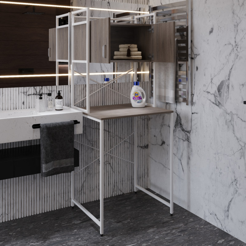 Стелаж-полиця Бафрум 404 Ferrum-decor для пральної машини 178x70,5x60,5 Білий метал ДСП Дуб Кремона Канолло 16 мм (FRD-107608)