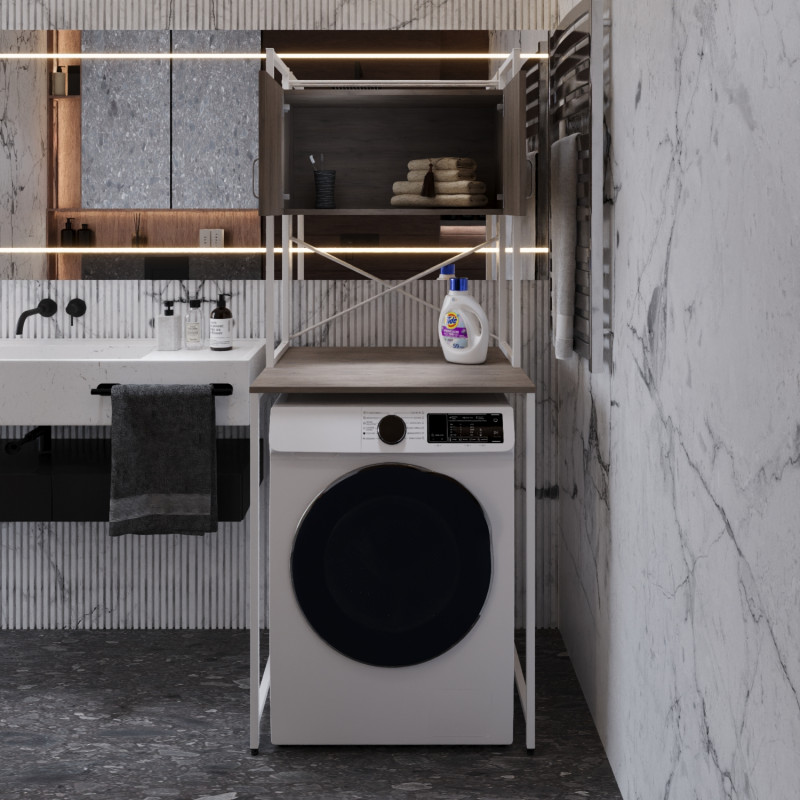Стелаж-полиця Бафрум 404 Ferrum-decor для пральної машини 178x70,5x60,5 Білий метал ДСП Дуб Кремона Канолло 16 мм (FRD-107608)