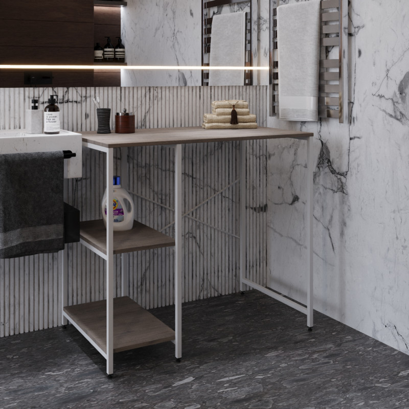 Стелаж-полиця Бафрум 405 Ferrum-decor для пральної машини 90x101x60,5 Білий метал ДСП Дуб Кремона Канолло 16 мм (FRD-107618)