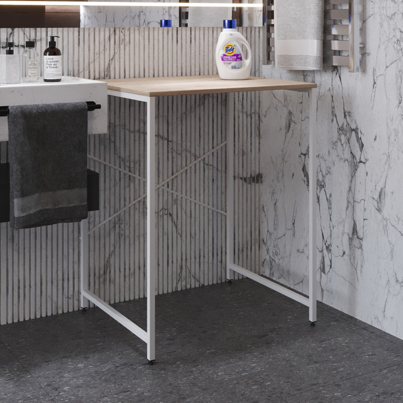 Стелаж-полиця Бафрум 401 Ferrum-decor для пральної машини 90x70,5x60,5 Білий метал ДСП Дуб Сонома 16 мм (FRD-107358)