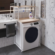 Стелаж-полиця Бафрум 402 Ferrum-decor для пральної машини 133,5x70,5x60,5 Білий метал ДСП Дуб Сонома 16 мм (FRD-107368)