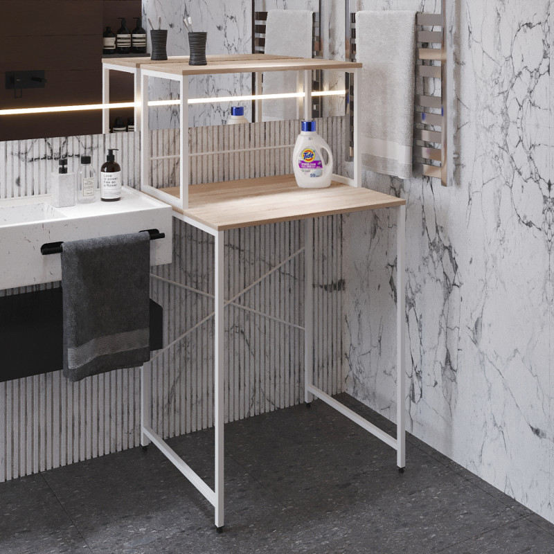 Стелаж-полиця Бафрум 402 Ferrum-decor для пральної машини 133,5x70,5x60,5 Білий метал ДСП Дуб Сонома 16 мм (FRD-107368)