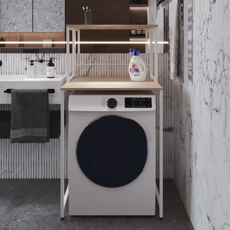 Стелаж-полиця Бафрум 402 Ferrum-decor для пральної машини 133,5x70,5x60,5 Білий метал ДСП Дуб Сонома 16 мм (FRD-107368)