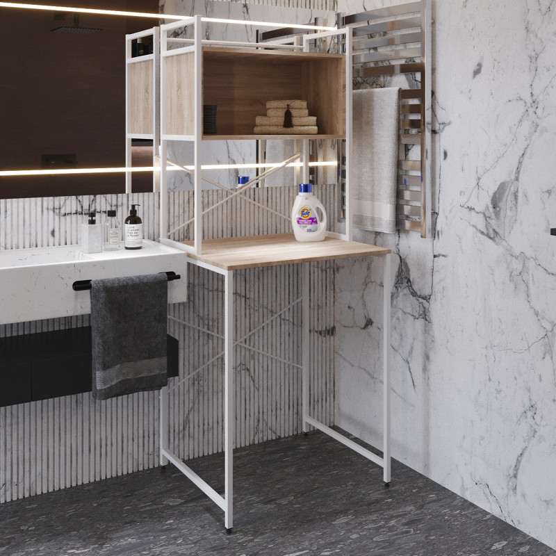 Стелаж-полиця Бафрум 403 Ferrum-decor для пральної машини 178x70,5x60,5 Білий метал ДСП Дуб Сонома 16 мм (FRD-107378)