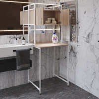 Стелаж-полиця Бафрум 404 Ferrum-decor для пральної машини 178x70,5x60,5 Білий метал ДСП Дуб Сонома 16 мм (FRD-107388)