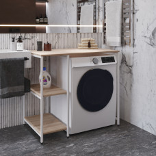 Стелаж-полиця Бафрум 405 Ferrum-decor для пральної машини 90x101x60,5 Білий метал ДСП Дуб Сонома 16 мм (FRD-107398)