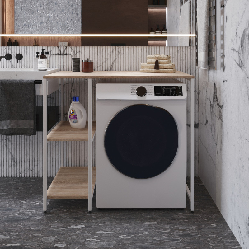Стелаж-полиця Бафрум 405 Ferrum-decor для пральної машини 90x101x60,5 Білий метал ДСП Дуб Сонома 16 мм (FRD-107398)