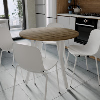 Стол круглый MARSI 4 870-4 ноги на конус Ferrum-decor 750x870x870 Белый металл ДСП Дуб Евок Прибрежный 16 мм (FRD-107528)