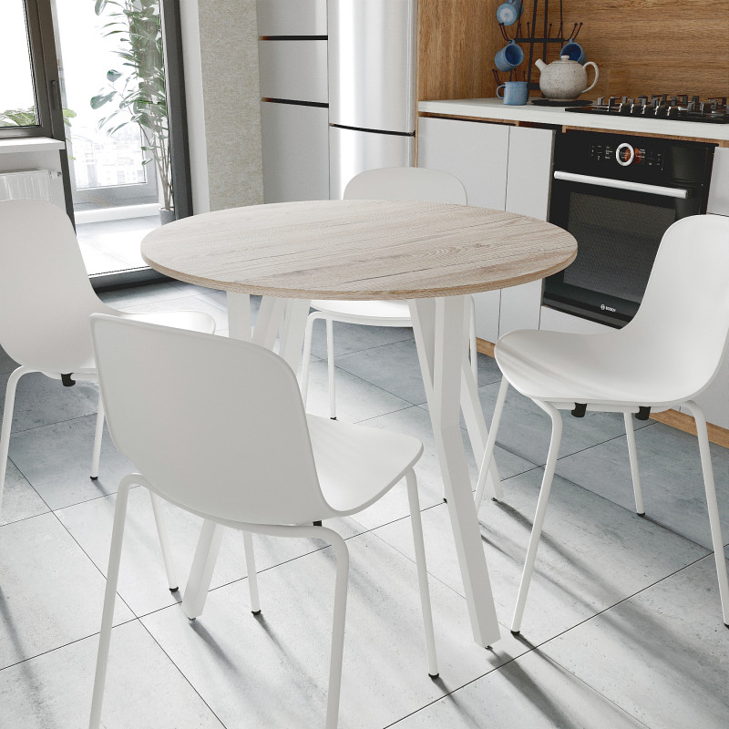 Круглий стіл MARSI 4 870-4 ніжки конусні Ferrum-decor 750x870x870 Білий метал ДСП Дуб Сан-Марино 16 мм (FRD-107438)