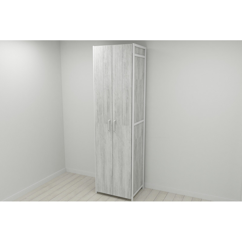 Шафа Гардероб Уні секція 7 серії Конект Ferrum-decor 220x60x50 см Білий метал ДСП Бетон 16 мм (FRD-106908)