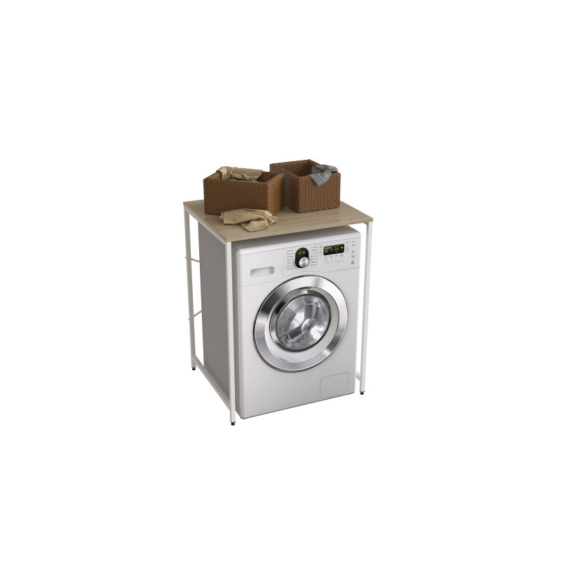 Стелаж-полиця Бафрум 401 Ferrum-decor для пральної машини 90x70,5x60,5 Білий метал ДСП Дуб Сонома 16 мм (FRD-107358)