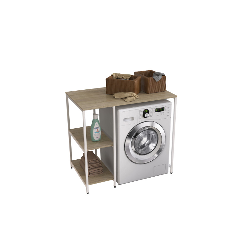 Стелаж-полиця Бафрум 405 Ferrum-decor для пральної машини 90x101x60,5 Білий метал ДСП Дуб Сонома 16 мм (FRD-107398)
