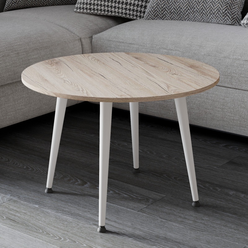 Журнальний круглий стіл OPTIMA 2 ніжки конусні Ferrum-decor 450x670x670 Білий метал ДСП Дуб Сан-Марино 16 мм (FRD-107478)