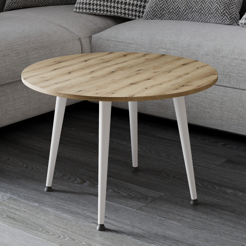 Журнальний круглий стіл OPTIMA 2 ніжки конусні Ferrum-decor 450x670x670 Білий метал ДСП Дуб Евок Прибережний 16 мм (FRD-107548)