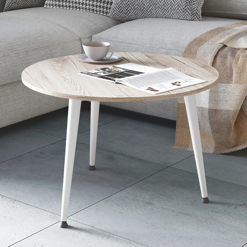 Журнальний круглий стіл OPTIMA 1 ніжки конусні Ferrum-decor 450x670x670 Білий метал ДСП Дуб Сан-Марино 16 мм (FRD-107468)