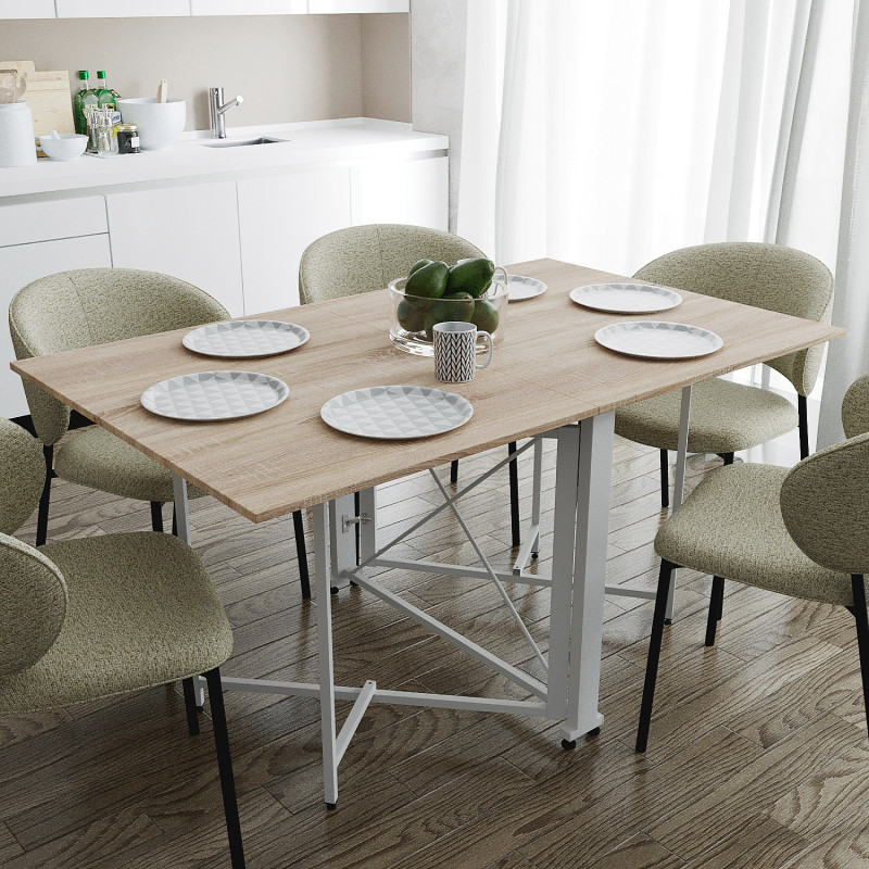 Обідній стіл трансформер книжка Оріон Pro Ferrum-decor 75x152x90 Білий метал ДСП Дуб Сонома 16 мм (FRD-107408)