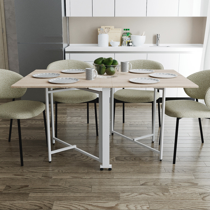 Обідній стіл трансформер книжка Оріон Pro Ferrum-decor 75x152x90 Білий метал ДСП Дуб Сонома 16 мм (FRD-107408)