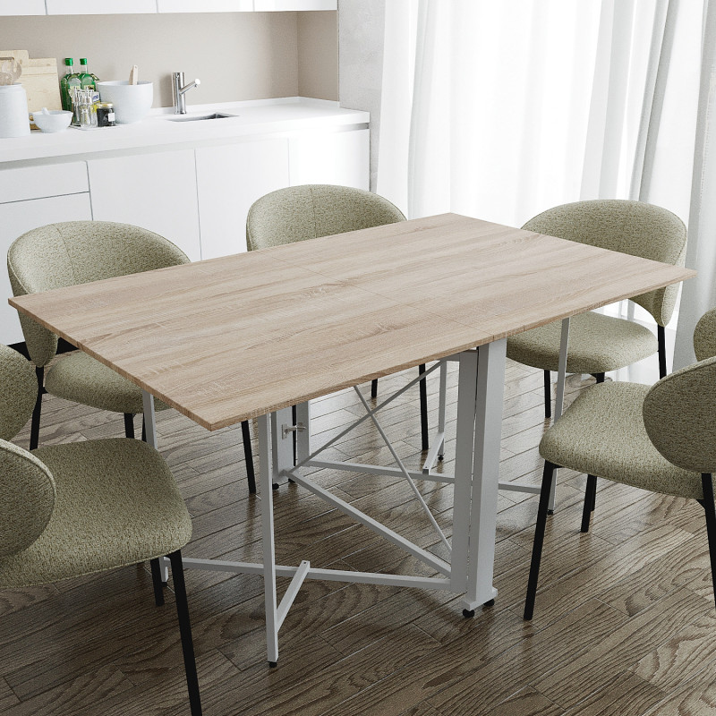 Обідній стіл трансформер книжка Оріон Pro Ferrum-decor 75x152x90 Білий метал ДСП Дуб Сонома 16 мм (FRD-107408)