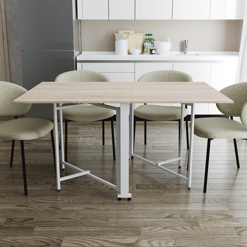 Обідній стіл трансформер книжка Оріон Pro Ferrum-decor 75x152x90 Білий метал ДСП Дуб Сонома 16 мм (FRD-107408)