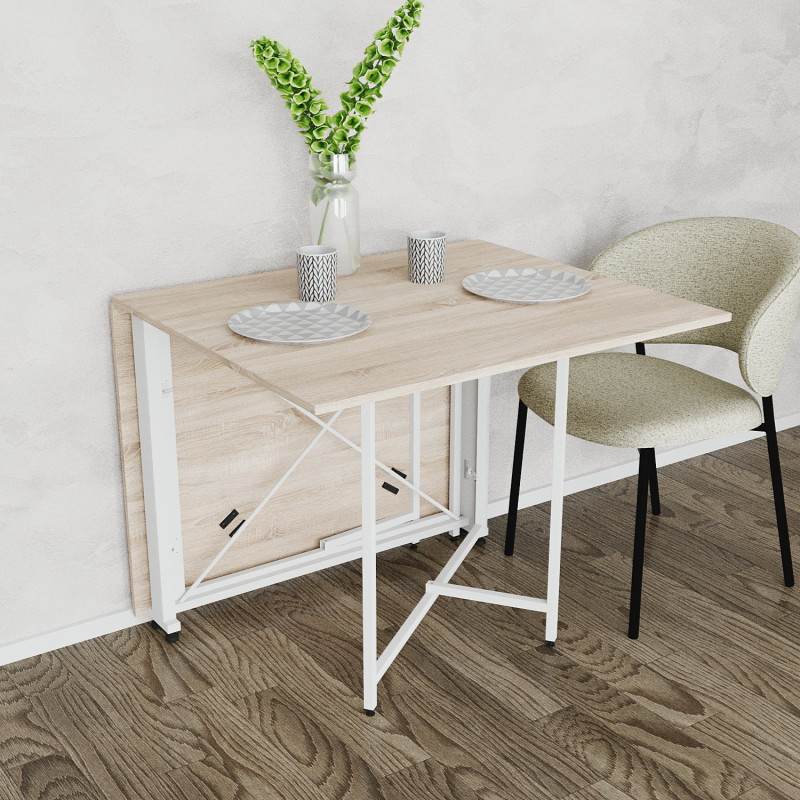 Обідній стіл трансформер книжка Оріон Pro Ferrum-decor 75x152x90 Білий метал ДСП Дуб Сонома 16 мм (FRD-107408)