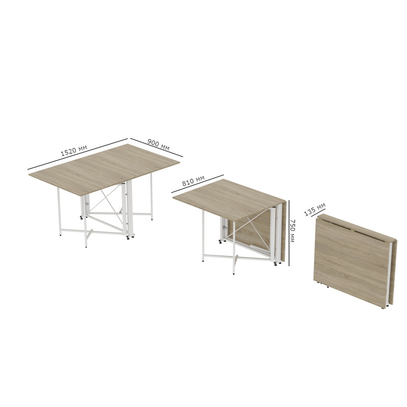 Обідній стіл трансформер книжка Оріон Pro Ferrum-decor 75x152x90 Білий метал ДСП Дуб Сонома 16 мм (FRD-107408)