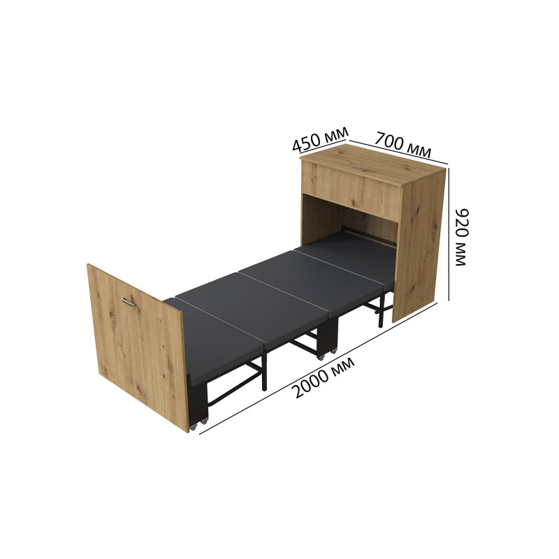 Ліжко трансформер комод ASCET 3 Ferrum-decor 920x2000x700 Чорний метал ДСП Дуб Артизан 16 мм (FRD-107338)