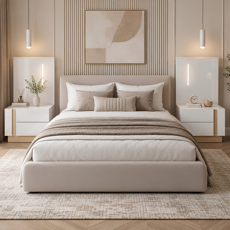 Тумби приліжкові 2 шт з двома шухлядами Perfect Home Marco 2S 102x60x38,4 Білий/Білий глянець/Дуб грандсон (PFH-091049)