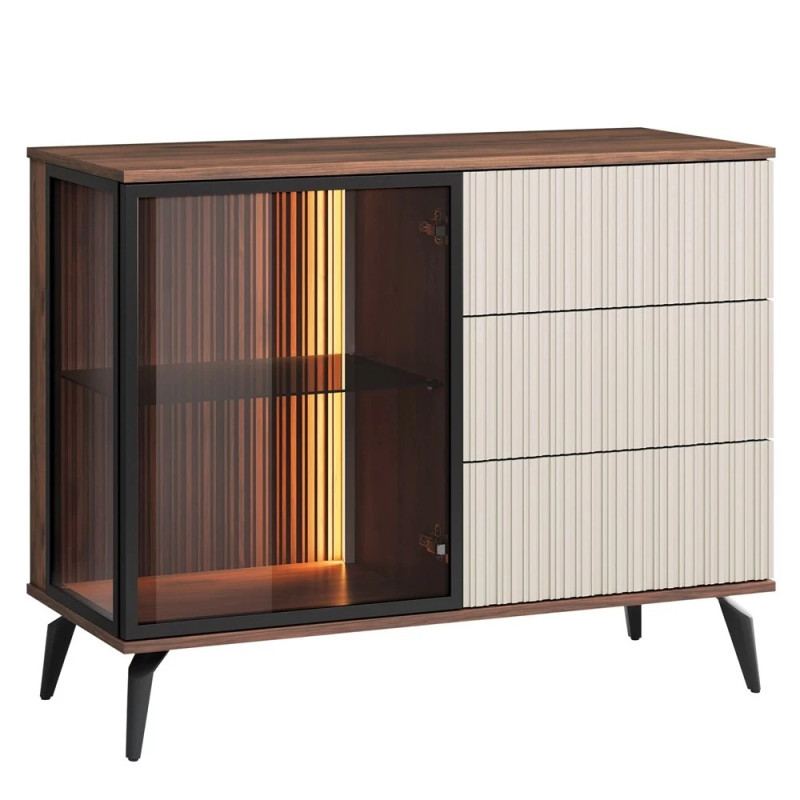 Комод з телескопічними напрямними та підсвіткою Perfect Home Vici KSZ103 1D3S 103x80x39 Горіх/Кашемір (PFH-091277)