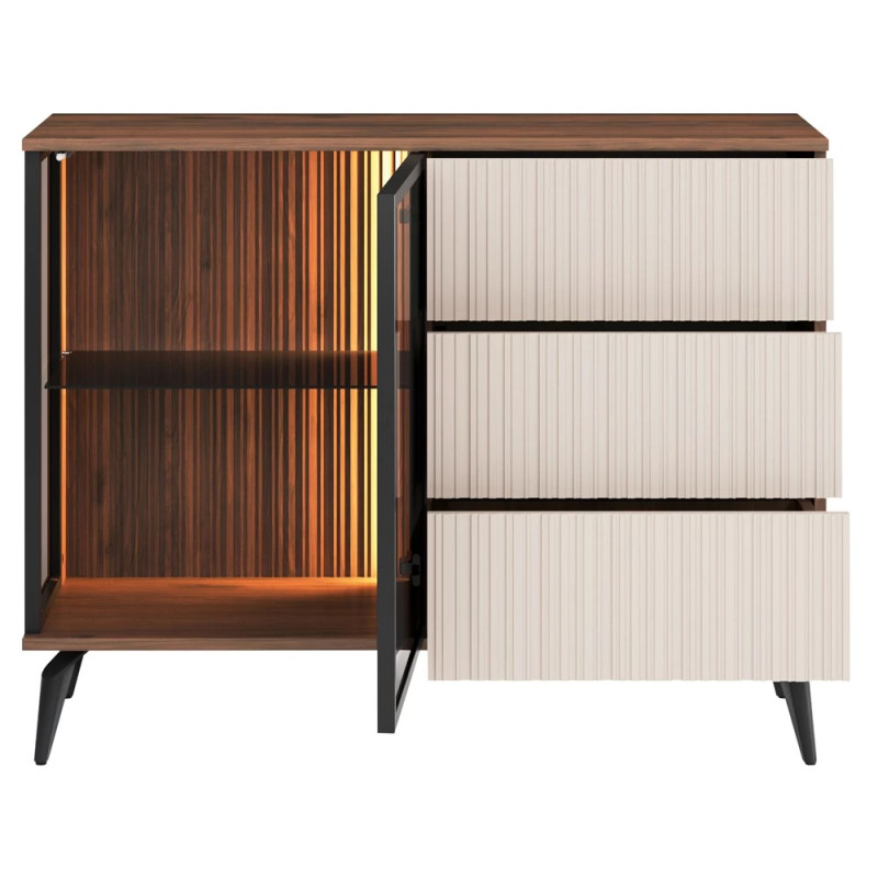 Комод з телескопічними напрямними та підсвіткою Perfect Home Vici KSZ103 1D3S 103x80x39 Горіх/Кашемір (PFH-091277)