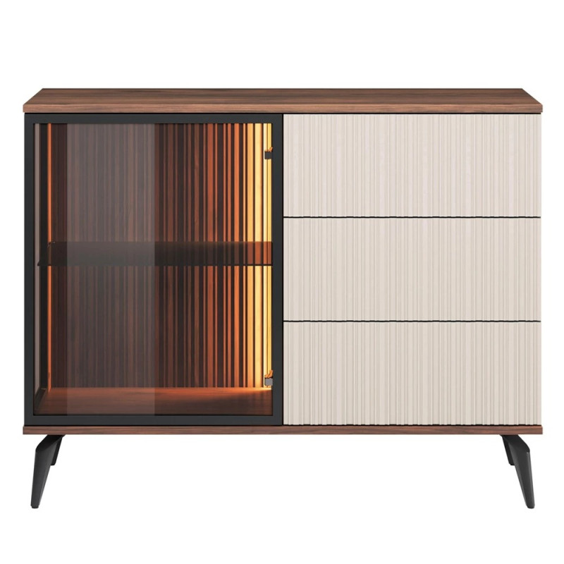 Комод з телескопічними напрямними та підсвіткою Perfect Home Vici KSZ103 1D3S 103x80x39 Горіх/Кашемір (PFH-091277)