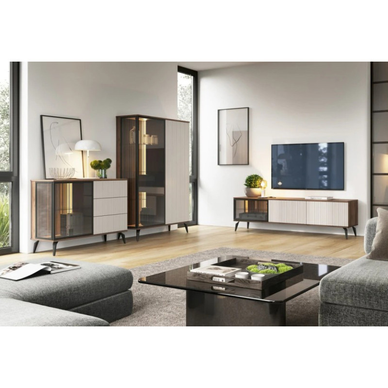 Комод з телескопічними напрямними та підсвіткою Perfect Home Vici KSZ103 1D3S 103x80x39 Горіх/Кашемір (PFH-091277)
