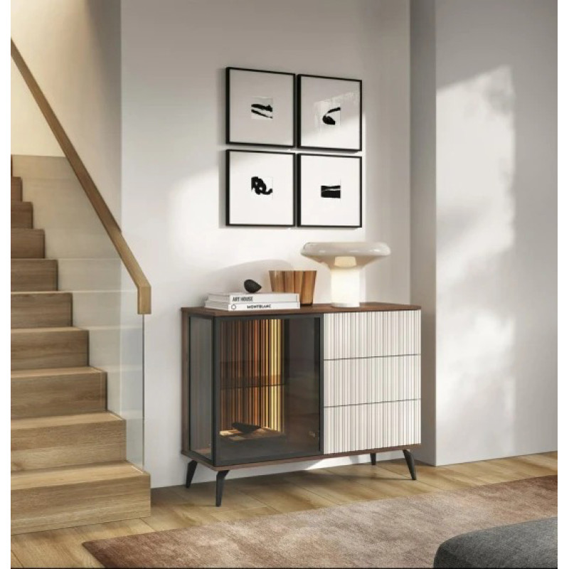 Комод з телескопічними напрямними та підсвіткою Perfect Home Vici KSZ103 1D3S 103x80x39 Горіх/Кашемір (PFH-091277)