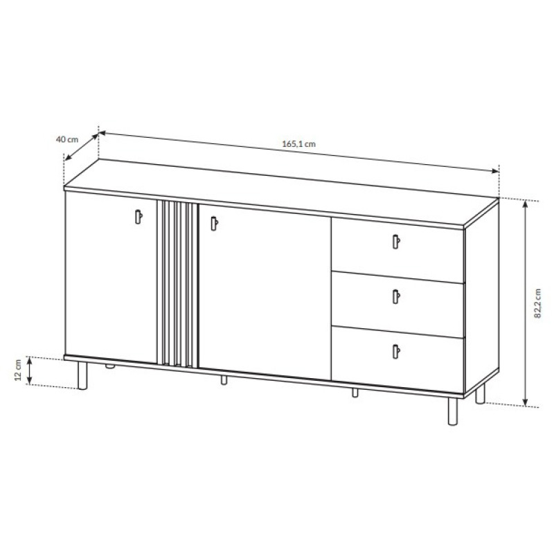 Комод з телескопічними напрямними Perfect Home Kadis 2D3W/165 165,1x82,2x40 Дуб артизан/Антрацит (PFH-091172)