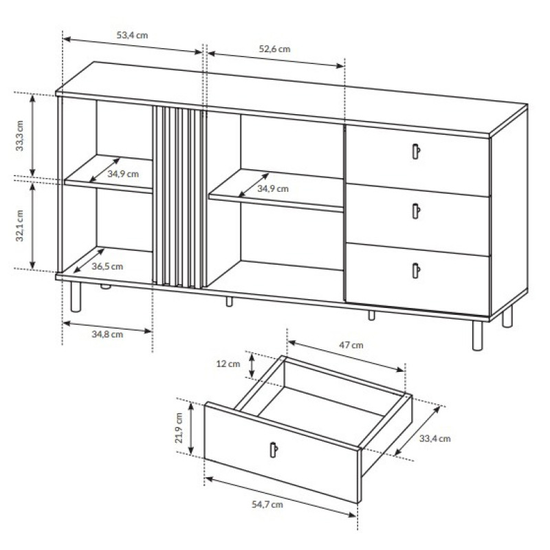Комод з телескопічними напрямними Perfect Home Kadis 2D3W/165 165,1x82,2x40 Дуб артизан/Антрацит (PFH-091172)