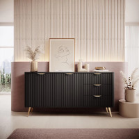 Комод з телескопічними напрямними Perfect Home Lante 2D3S/163 163,2x81,2x38 Чорний (золоті ніжки) (PFH-091191)