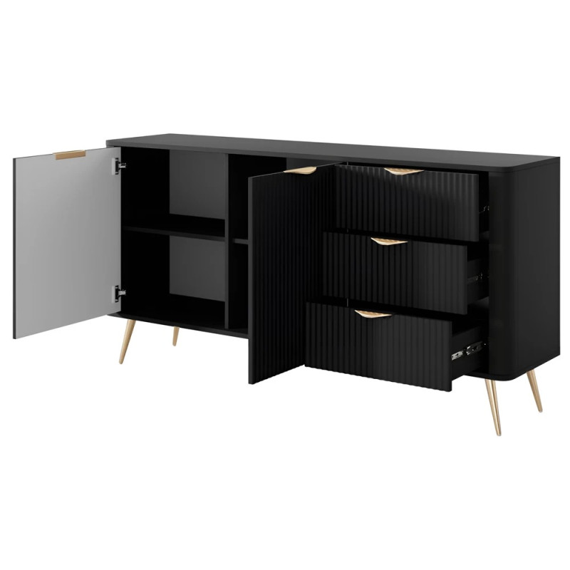 Комод з телескопічними напрямними Perfect Home Lante 2D3S/163 163,2x81,2x38 Чорний (золоті ніжки) (PFH-091191)