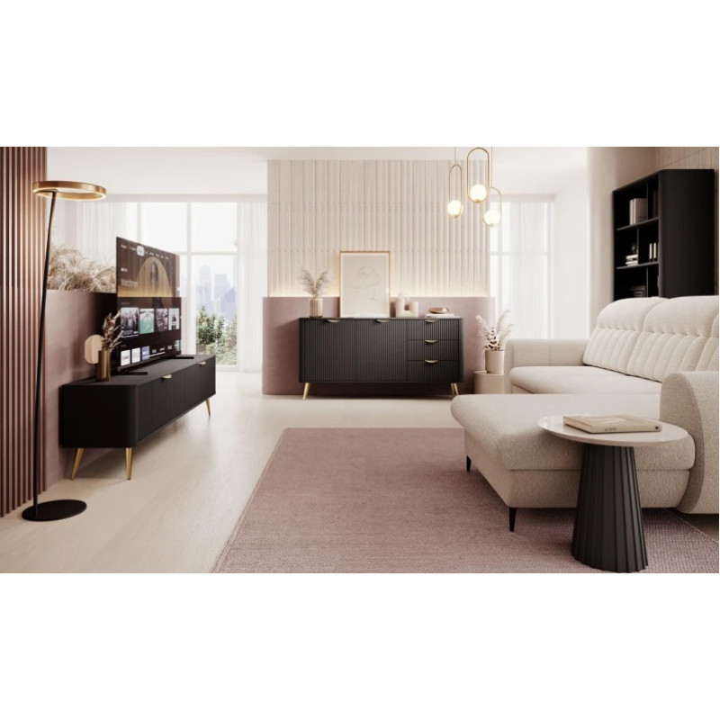 Комод з телескопічними напрямними Perfect Home Lante 2D3S/163 163,2x81,2x38 Чорний (золоті ніжки) (PFH-091191)