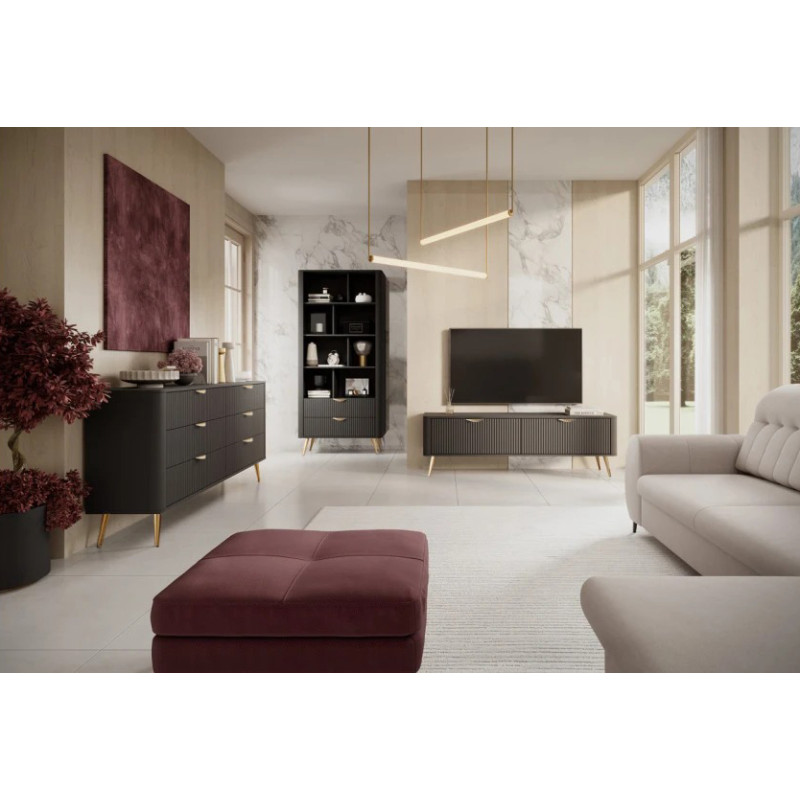 Тумба під телевізор Perfect Home Lante 2D/163 163,2х51,2х38 Чорний (золоті ніжки) (PFH-091194)