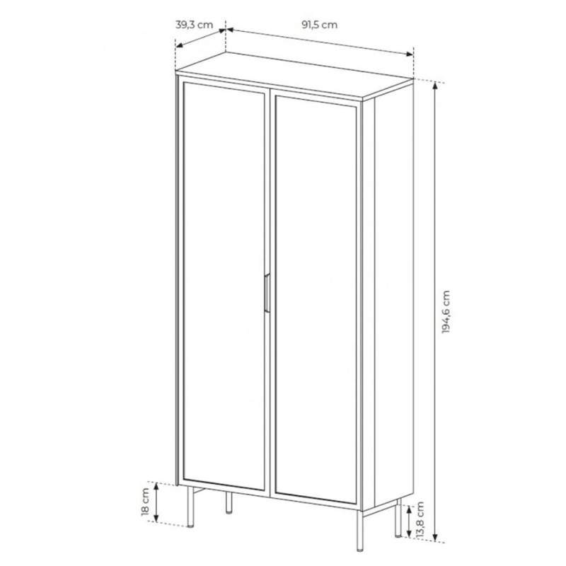 Вітрина висока з підсвіткою Perfect Home Lumi 2D2S/92 194,6х91,5х39,3 Кашемір (PFH-091382)
