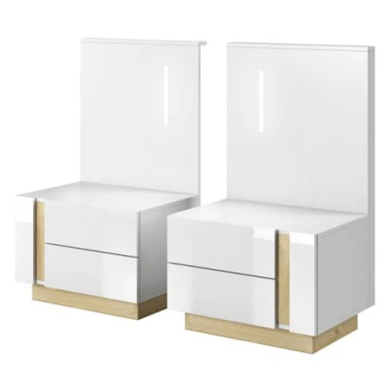 Тумби приліжкові 2 шт з двома шухлядами Perfect Home Marco 2S 102x60x38,4 Білий/Білий глянець/Дуб грандсон (PFH-091049)