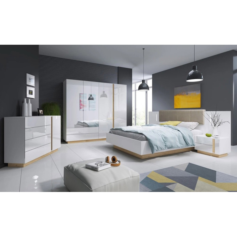 Тумби приліжкові 2 шт з двома шухлядами Perfect Home Marco 2S 102x60x38,4 Білий/Білий глянець/Дуб грандсон (PFH-091049)