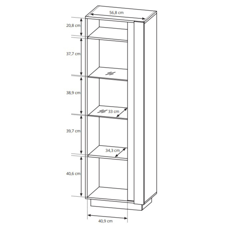 Вітрина висока у вітальню Perfect Home Marco 1D1W/60 193,5х60х40 Білий/Білий глянець/Дуб грандсон (PFH-091029)
