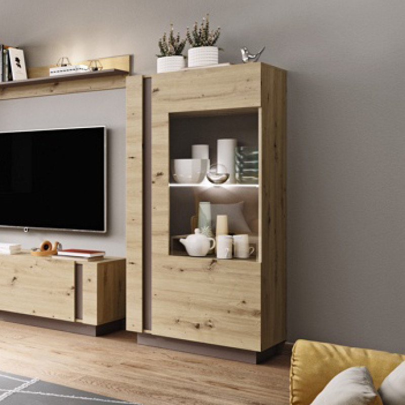 Вітрина низька у вітальню Perfect Home Marco 1D1W/72 154х72х40 Дуб артизан/Графіт (PFH-091060)