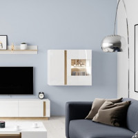Вітрина навісна у вітальню Perfect Home Marco 2D1W/96 82,5х96,5х40 Білий/Білий глянець/Дуб грандсон (PFH-091031)