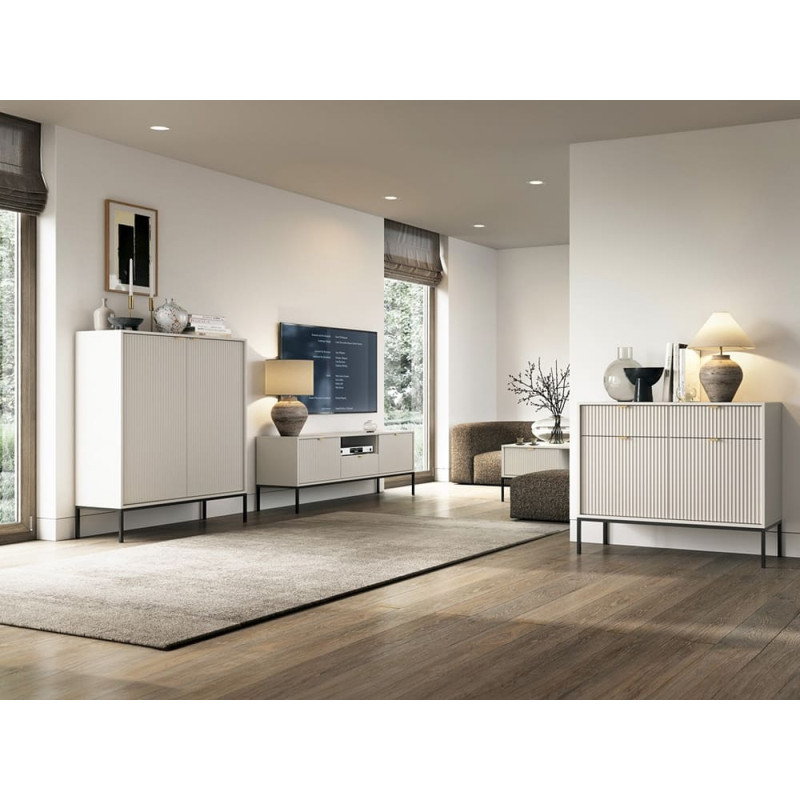 Тумба під телевізор з телескопічними напрямними Perfect Home Nova RTV154 2D1S 168х56х39 Кашемір (чорні ніжки) (PFH-091230)