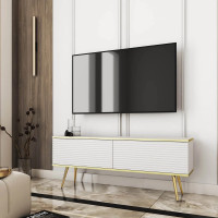 Тумба під телевізор Perfect Home Oro RTV135 MDF 2D 135х53х32 Білий (золоті ніжки) (PFH-091329)
