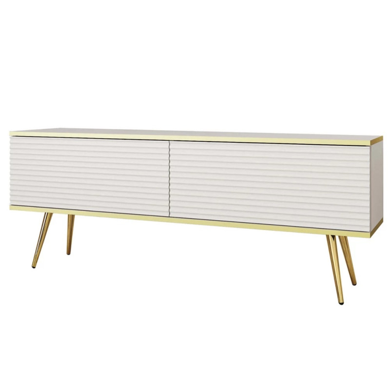 Тумба під телевізор Perfect Home Oro RTV135 MDF 2D 135х53х32 Білий (золоті ніжки) (PFH-091329)
