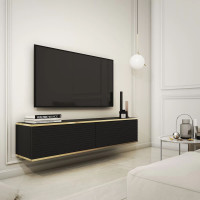Тумба під телевізор навісна Perfect Home Oro RTV135 MDF 2D 135х30х32 Чорний (PFH-091355)